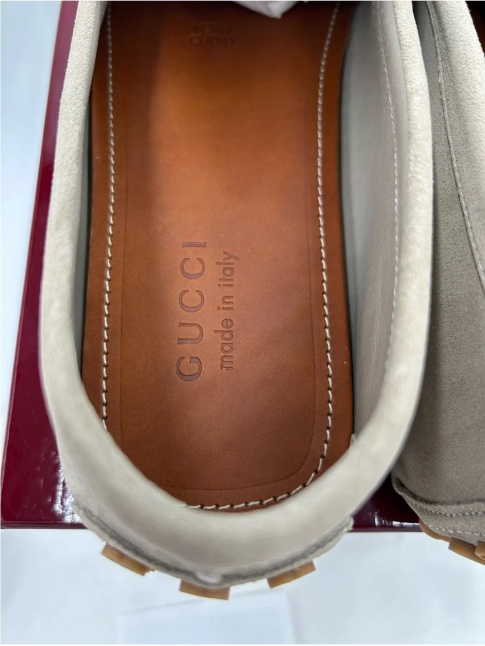 Men’s Gucci GG embossed suede driver loafers size 12 fits 13 US made in Italy